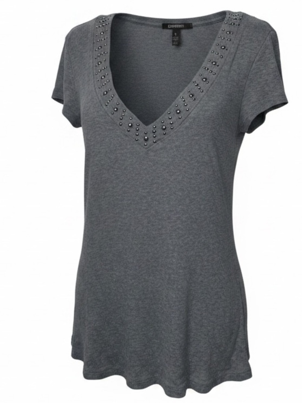 Express Deep V Neck Gray Tee with Studded Embelished  Women’s size Large